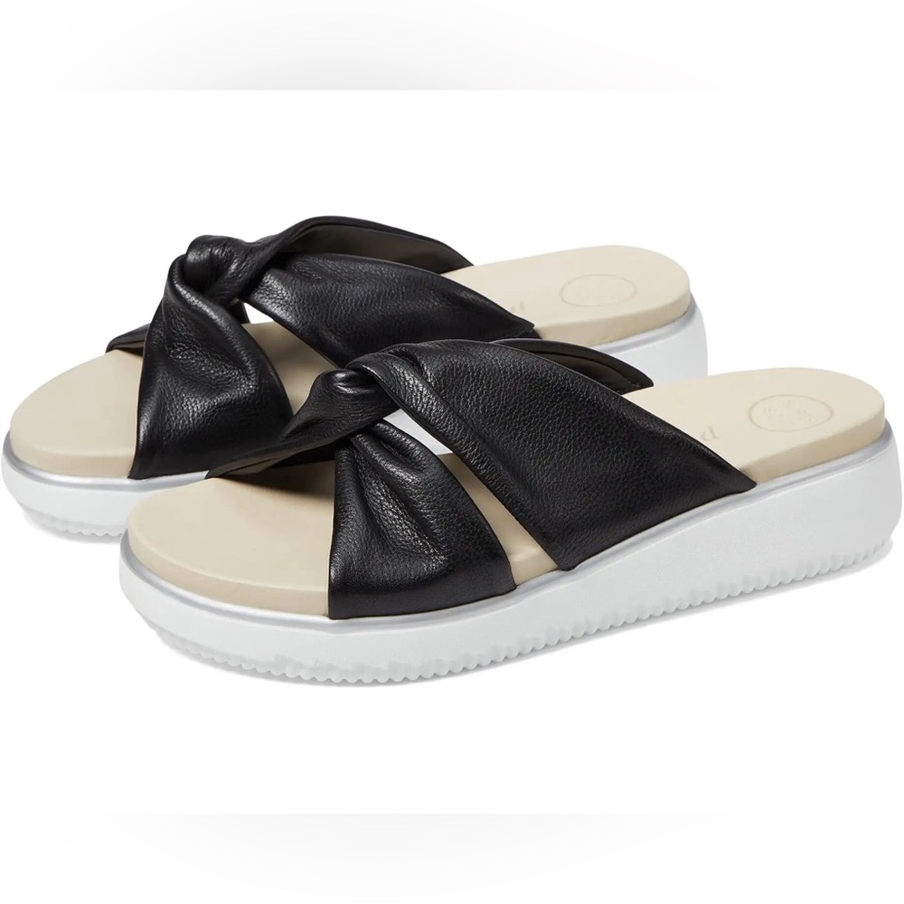 Paul Green Tiki Slide Platform Sandal Twisted Black Leather UK Size 5.5/US 8.